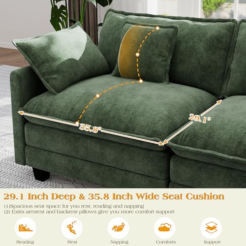 Image of 113.8 inch Modular Sectional Sofa,Cloud Couch for Living Room,Modern Deep Seat Sofa 5 Seater Chenille Fabric Comfy L Shaped Couches with Throw Pillows & Movable Ottoman for Apartment
