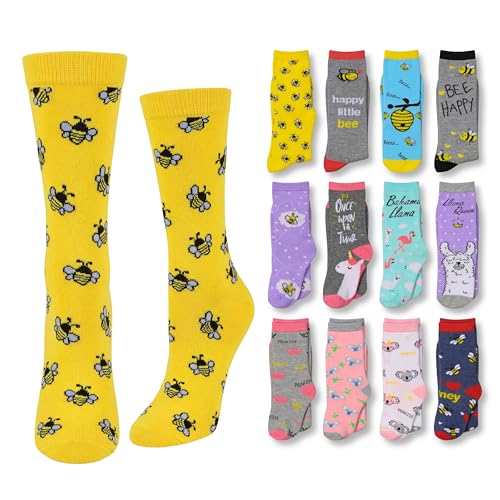 Image of Tipi Toe Women's Fun Patterned Dress Socks, 12-Pack Lightweight Colorful Crew Socks, Casual Novelty Assorted Designs