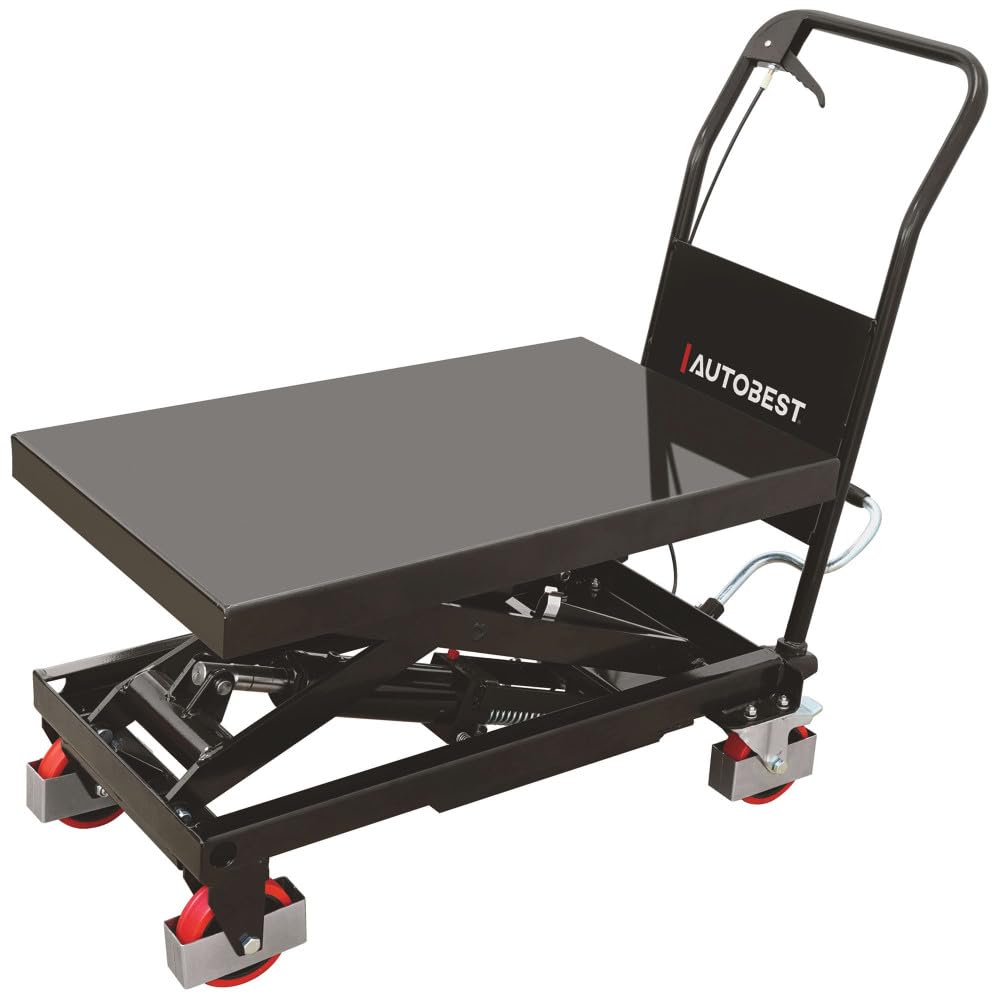 Table de levage hydraulique 300 kg - 2 roues pivotantes - Dimensions plateau 82 x 50 cm - Atelier et Garage