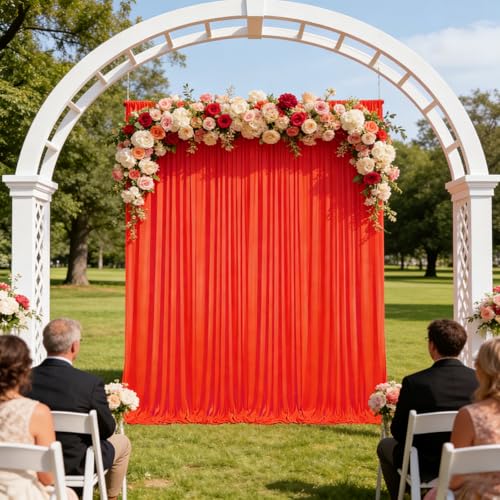 Image of 10ft x 10ft Deep Orange Backdrop Curtains for Parties, Polyester Fabric Backdrop Drapes with Rod Pockets for Weddings, Birthday, Halloween,Christmas Party Background Curtain, 2 Panels