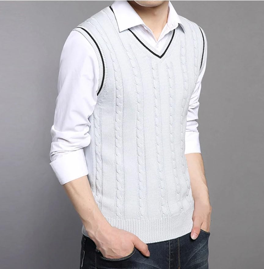 Mens V-Neck Knit Sweater Vest Solid Sleeveless Pullovers Casual Warm Slim Waistcoats2