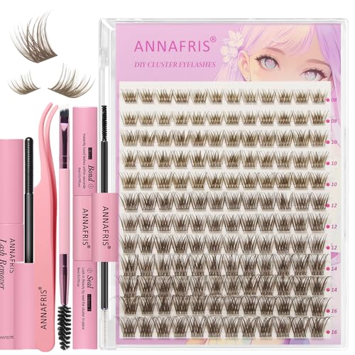 ANNAFRIS Pestañas Postizas Kit DIY Marrón Pestañas Pelo a Pelo Individuales Cluster Lashes con Pinzas (BN FD27)