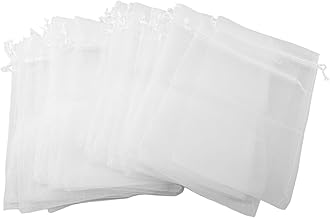 100 Pack Organza Fruit Protection Bags for Trees, Reusable Mesh Net with Drawstring to Protect Products from Birds and Pests, White (20 x 30cm)
