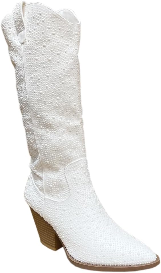 ABSOLEX Women Western Cowgirl Cowboy Pointed Toe Rhinestone Knee High Boots - 第 40/64 張圖片