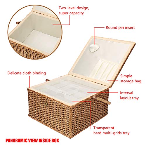 Household Hand-Woven Sewing Basket Thread Needle Scissors Storage Box Sewing Organizer with Handle