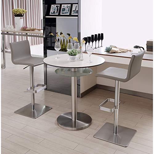 Taburete Bar Watson Altura Ajustable Gris Claro Cuero Sintético Base Cuadrada de Acero Inoxidable con Reposapiés Rectangular Diseño Elegante y Cómodo miniatura 2