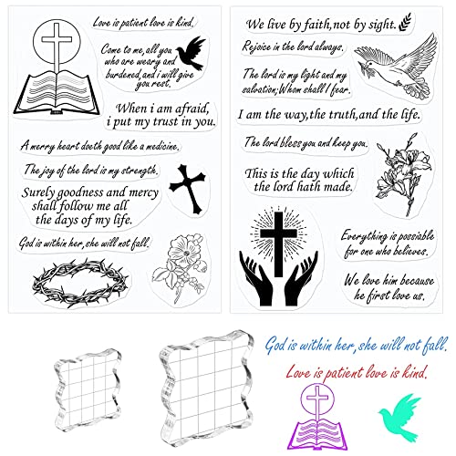 Bible Verse Clear Christian Scrapbooking Rubber Stamps Sets For Card Making 2 Sheets - Bible Verse Silicone Stamp Acrylic Stamp Blocks With Grid Lines For Rubber Stamping Supplies Diy Scrapbooking #TOP11