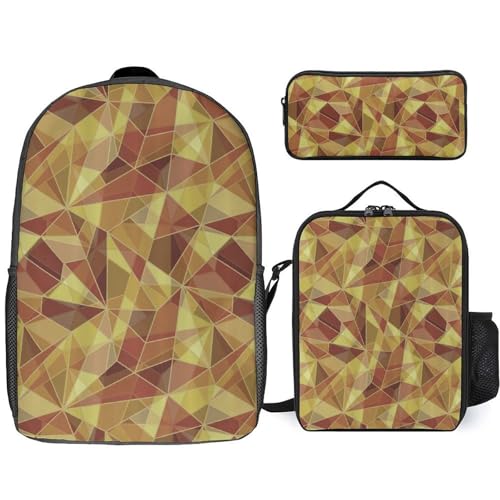 Fractal Triangle Geometric Fragments Classic Backpack Lunch Bag Pencil Case 3 Piece Set Travel Daypack