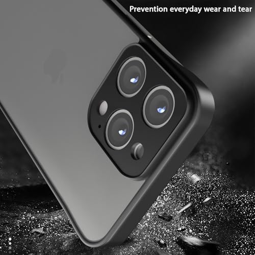 Image of Amazon Basics Cover for iPhone 16 Pro |Hybrid Frameless|Full Camera Protection|Raised Edges|Frosted Matte Translucent Bumper Case(Black)