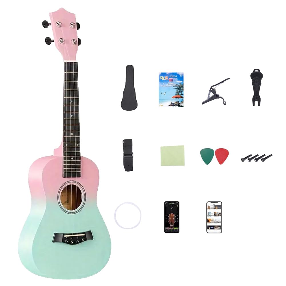 Guitarra de Madera de Dos Tonos de 23 Pulgadas, Ukelele de Cuatro Cuerdas, Guitarra de Ukelele, Guitarra de Madera con Degradado de Dos Colores A