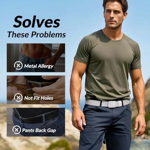 Image of JASGOOD 2 Pack Nylon Web Belt Outdoor Military Men's Metal Free Belt with TSA Plastic Buckle