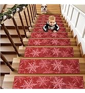 OJIA Christmas Stair Treads Non-Slip Carpet Stair Treads for Wooden Steps Indoor 15PCS 30"x8" Sof...