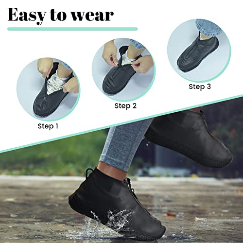 Silikon Überschuhe,Wasserdicht Wiederverwendbar Rutschfeste Schuhüberzieher Überziehschuhe Schuhschoner Regen Schuhschutz für Regen,Schneetag,Wüstenstrand,Kinder Damen Herren (Schwarz, L:38-42)