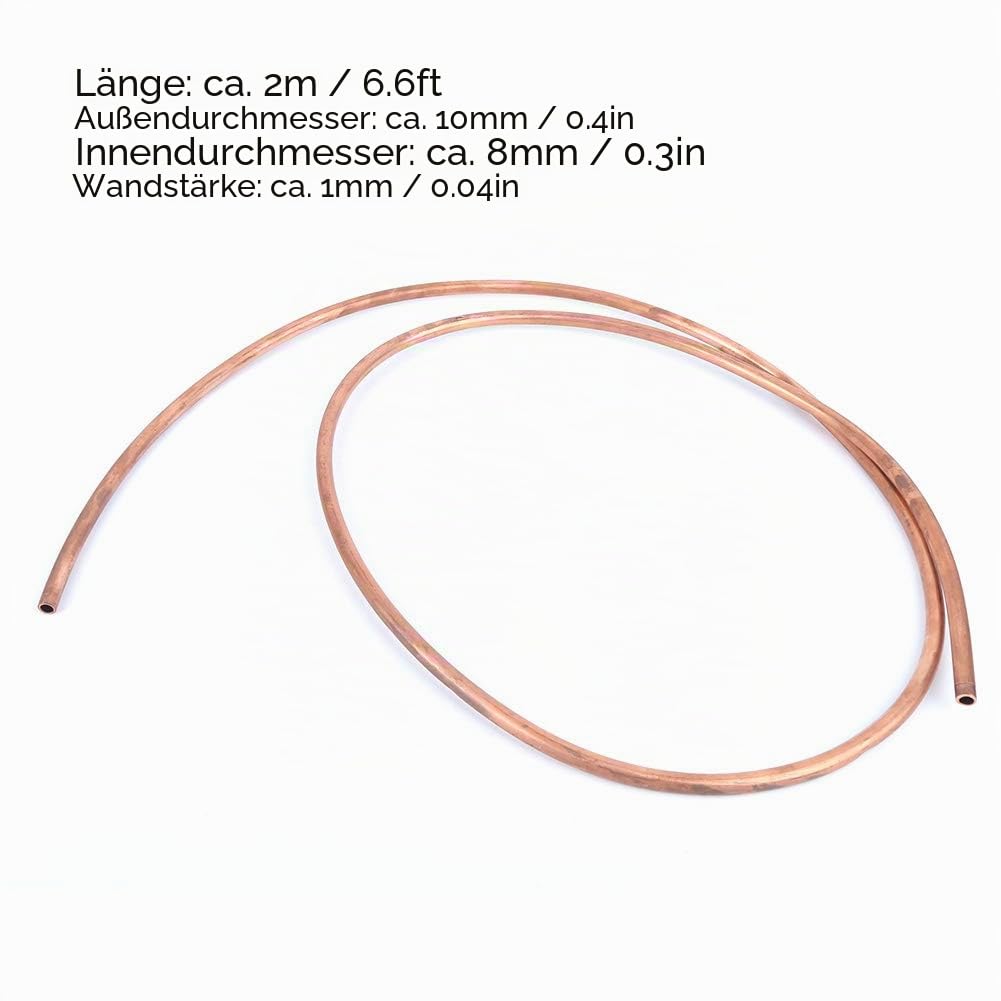 Weiches Kupferrohr Spule 10mm Außendurchmesser 8mm Innendurchmesser 2m Länge für Kühlrohre mit hoher Temperaturbeständigkeit