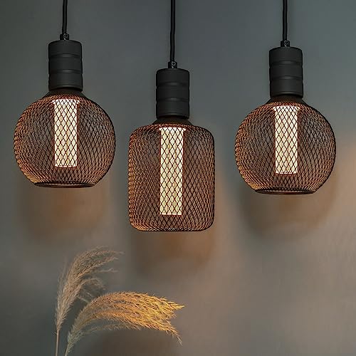 Harper Living LED E27 Metal Cage Lamp, Dimmable Industrial Clamp-On Light 1800K - Table, Ceiling, or Pendant Light Fixture (Cylinder) - Image 2