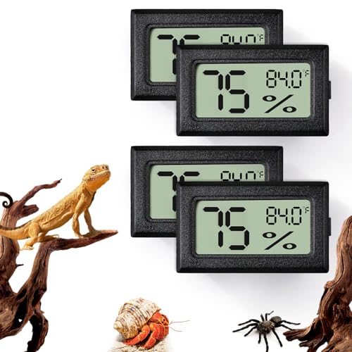 Image of 4 PCS Rectangle Reptile Thermometer and Humidity Gauge for Bearded Dragon Accessories, Reptile Tank Accessories for Jumping Spider, Leopard Gecko, Hermit Crab, Gecko, Ball Python, Lizard