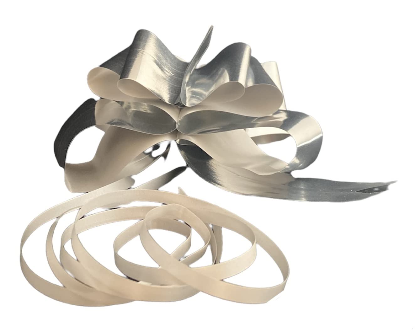 30 Pieces Large Silver Metallic Reflex Bow Tie Bow 5 mm Self Pull Bows for Weddings Cars, Home, Christening, Graduation - Image 2