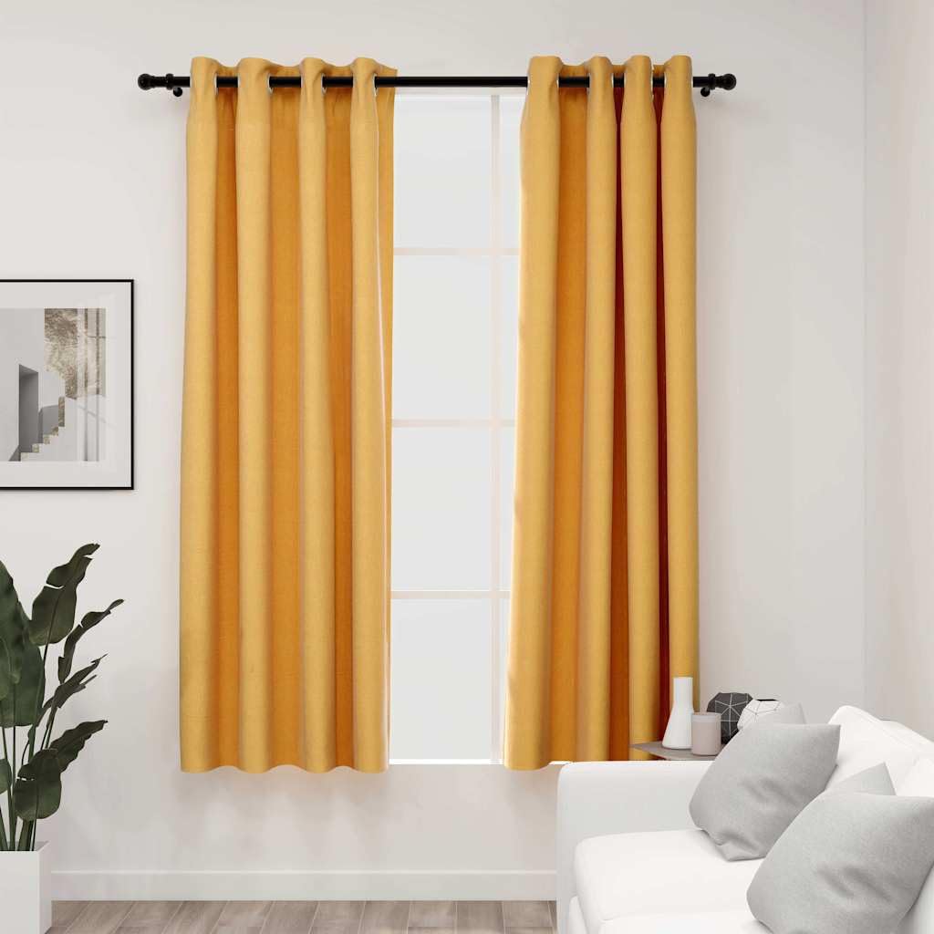 Fengshui Zasłony zaciemniające na przelotkach, o wyglądzie lnu, 2 szt. żółte 140 x 175 cm, do salonu i sypialni, wykonane w 100% z poliestru, nadają się do prania, zapewniają prywatność i ochronę