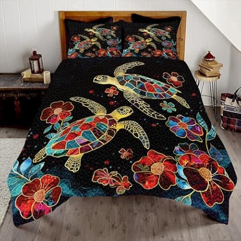 CAPOZEN Turtle Quilt Set Cover