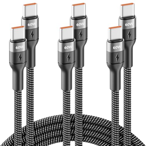 deleyCON 3x Cable USB C (0,5m + 1m + 2m) para iPhone 17 16 15 Pro Max Air Galaxy A16 A56 S25 S24 S23 Pixel iPad Pro MacBook AirPods Tablet PS5 - Carga Rápida 60 W PD 3.0 PPS Cable USB-C a USB-C