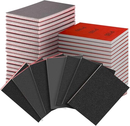 BODHTAT スポンジ サンドペーパー 30枚入10種類 #120～3000番(80/120/240/400/600/800/1000/1500/2000/3000) スポンジヤスリ マジックテープ式 湿式/乾式使用 スポンジバッファー 車 金属磨き 木工DIY作業に キッチンの掃に最適です(120×70mm)