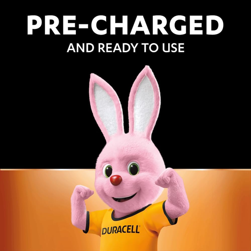 Duracell bunny flexing arms with text 'PRE-CHARGED AND READY TO USE'