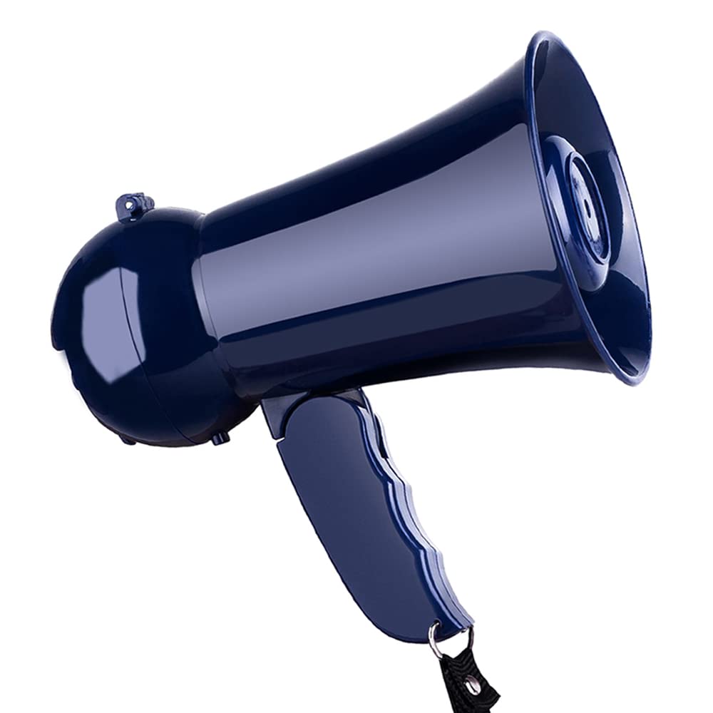 Mini Portable Lightweight Megaphone Speaker with Siren/Alarm, Foldable Handle, Volume Adjustment & Carry Strap (Blue)