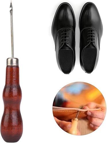 Miniatura 5 de 5 piezas de mango de madera, punzón de punzón de costura, herramienta de reparación de zapatos, punzón de cuero para rascar para punzón, costura,