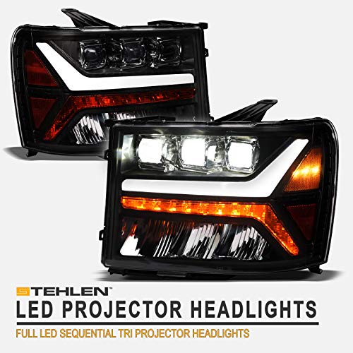 Stehlen 642167823735 Full LED Sequential Tri Projector Headlights (Black) For 2007-2013 GMC Sierra 1500 2007-2014 2500 3500 HD
