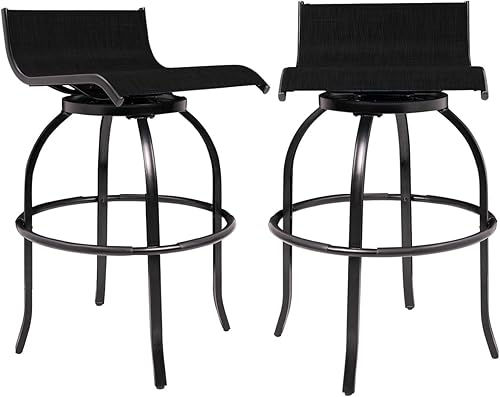 Sundale Outdoor Juego de 2 taburetes de bar giratorios con respaldo, sillas altas de tela de textileno para todo tipo de clima, taburetes altos sin