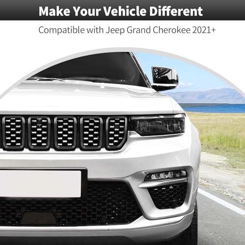 Image of CheroCar for Jeep Grand Cherokee 2021-2026 Front Grill Inserts Cover Gloss Black Grille Trim 7-Slot Grille Exterior Accessories