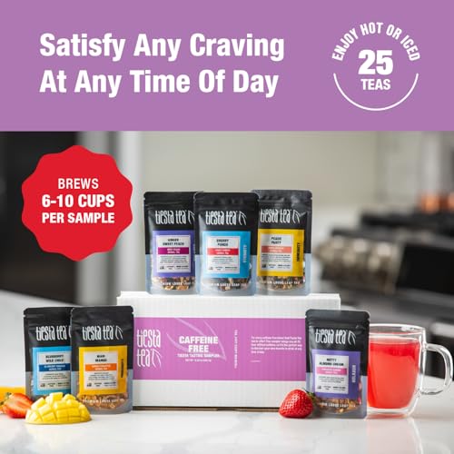 Image of Tiesta Tea - Caffeine Free Tiesta Tasting Sampler Dry Flight Set, Loose Leaf, No Caffeine, Makes Hot & Iced, Assorted Tea Sets with Herbal, and Fruit Blends, 25 Resealable Sample Pouches