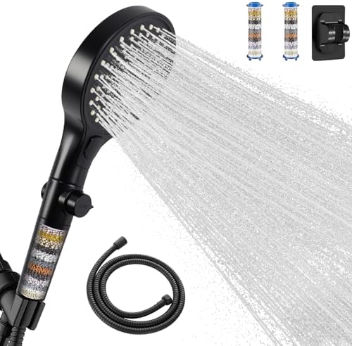 Filtered shower head with Handheld High pressure,130mm Large Panel-3 Spray Modes,with Stainless Steel hose,Brackets and Filter,Suitable for hard Water-Remove Chlorine,Reduce Dry and Itchy Skin