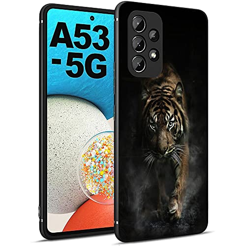 Esakycn Coque pour Samsung Galaxy A53 5G, Etui Noir Silicone TPU avec Dessin Fleur Motif, Cadeau de Housse Souple Ultra Antichoc Protection Case Cover Coques pour Samsung A53 5G 6,5", Tigre 1 Cover