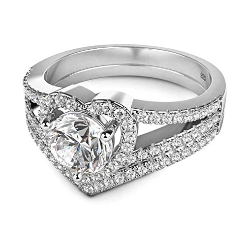 Metal Factory Sterling Silver 925 Cubic Zirconia CZ Heart Engagement Wedding Band Ring 2Pc Set3