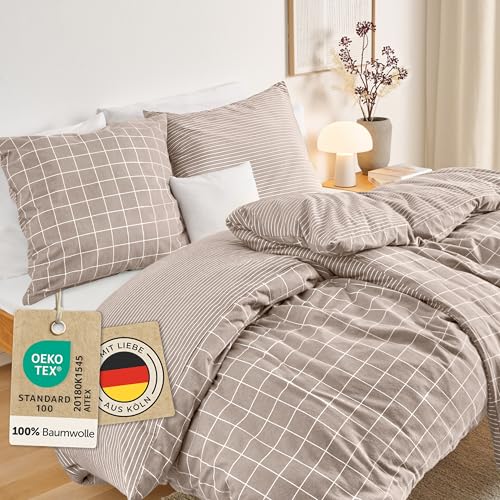 Blumtal Biber Bettwäsche 155x220cm + 2X 80x80cm Baumwolle 3teilig -...