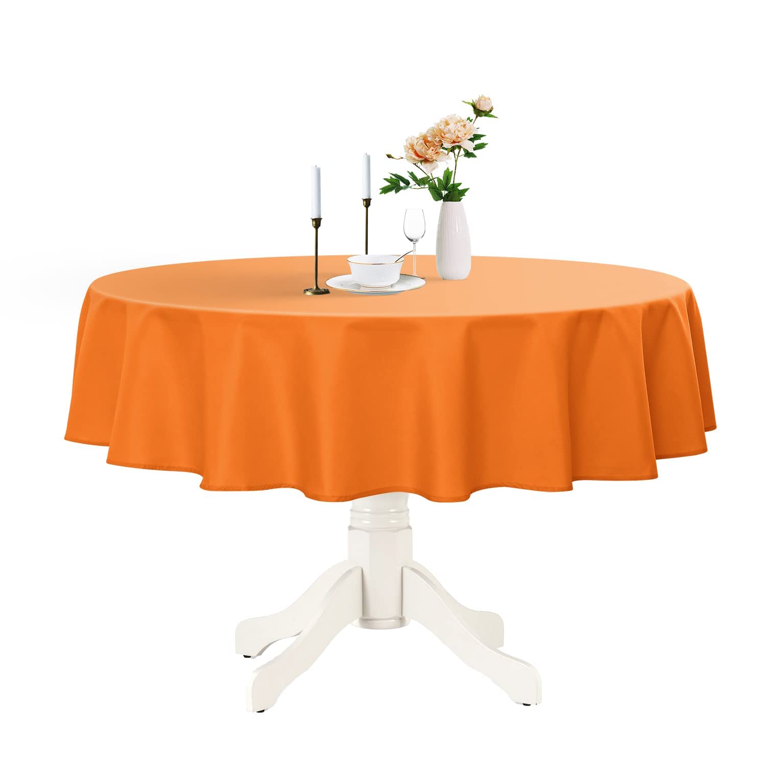 Romanstile Round Waterproof Tablecloth, Stain Resistant Washable Table Cloths Wrinkle Free Polyester Table Covers for Kitchen Dining Party Wedding Indoor and Outdoor - Orange, 90 Inch โ image 1