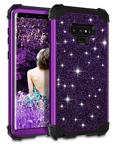 Casetego Compatible with Galaxy Note 9 Case,Glitter Sparkle Bling Three Layer Heavy Duty Hybrid Sturdy Shockproof Protective Cover Case for Samsung Galaxy Note 9(2018),Shiny Purple