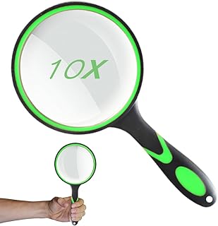 手持ちルーペ ビッグルーペ 拡大鏡 虫眼鏡 レンズ径100mm 高倍率タイプ 10倍拡大 手持ち読書拡大鏡 携帯便利 見やすい 高齢者及び専門家使用可能 趣味観察/新聞/読書/地図/科学教室に使用 (グリーン)