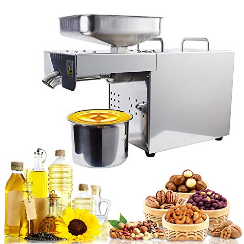 S SMAUTOP Máquina de Prensa de Aceite Automática Hogar 750W Máquina de Prensa de Aceite de Acero Inoxidable Grado Comercial Para Habichuelas Cacahuetes Sésamo Semillas Girasol Nueces