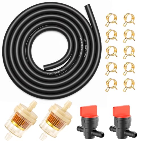Image of Fuel Line Kit, 1 /4in x 6.6FT Rubber Gas Hose with Clamps, Shut Off Valve and Filters, Compatible with Briggs & Stratton Craftsman MTD Kawasaki Kohler Small Engine Mower Generator