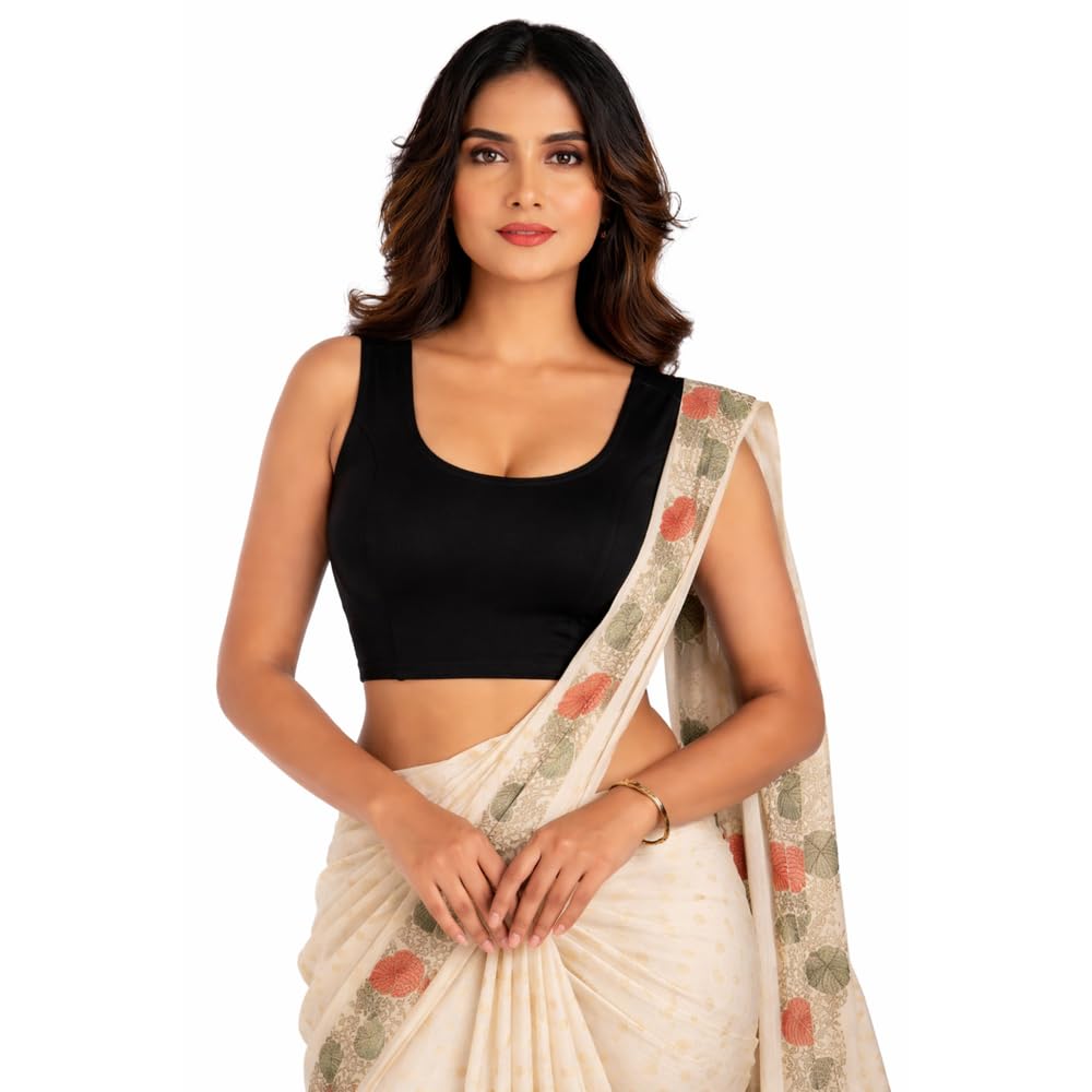 truness Cotton Readymade Saree Blouse, Round Neck, Regular Fit, Sleeveless, Stretchable, Dobby Blouse for Women Saree Blouse for Women & Girls Stylish-picture-11