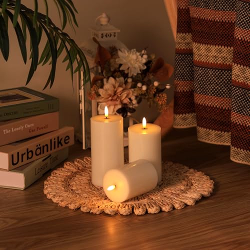 Image of Flickering Flameless Candles with Remote, Real Wax Battery Operated Candles with 10-Key Timer, Realistic 3D Wick White LED Candles for Party Home Wedding Holiday Festival, Gifts for Mom