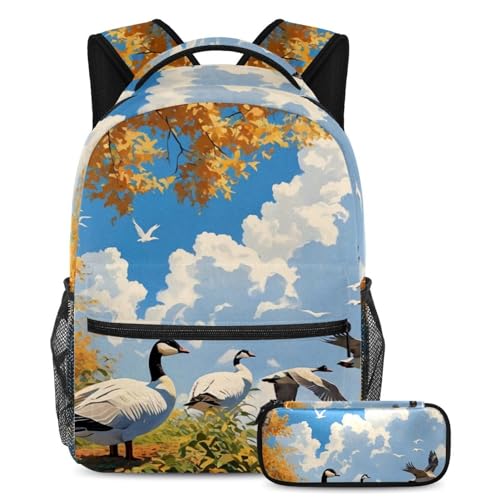Sac à dos scolaire oies sauvages grand format avec trousse filles garçons