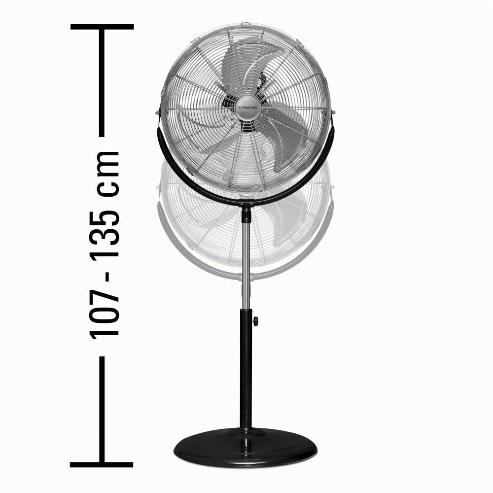 TROTEC Ventilatore a piantana TVM 18 S – grande, 100w, angolo di inclinazione 110°, 3 livelli, Ø 45 cm, metallo