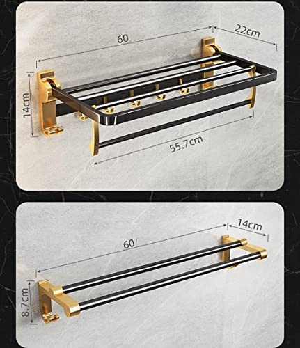 Toallero doble de pared de aluminio de 60cm con gancho multifunción negro 7