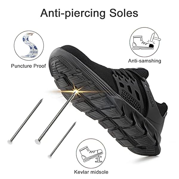 Hitmars Säkerhetsskor herr säkerhetskorg dam arbetsskor luckor säkerhet skor stålspets svart EU36-48, C-säkerhetskorg svart, 45 EU