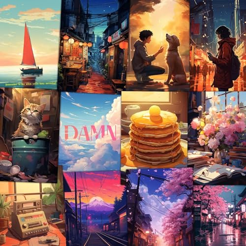 Image of Wallgasm Paper Chill Lofi Poster Set - Set Of 54, 4 X 6 Inches Posters Room Decor Product | Poster For Home, Room, Gym, Dorm Room, Hostel | Collage Kit | Lofi Aesthetic