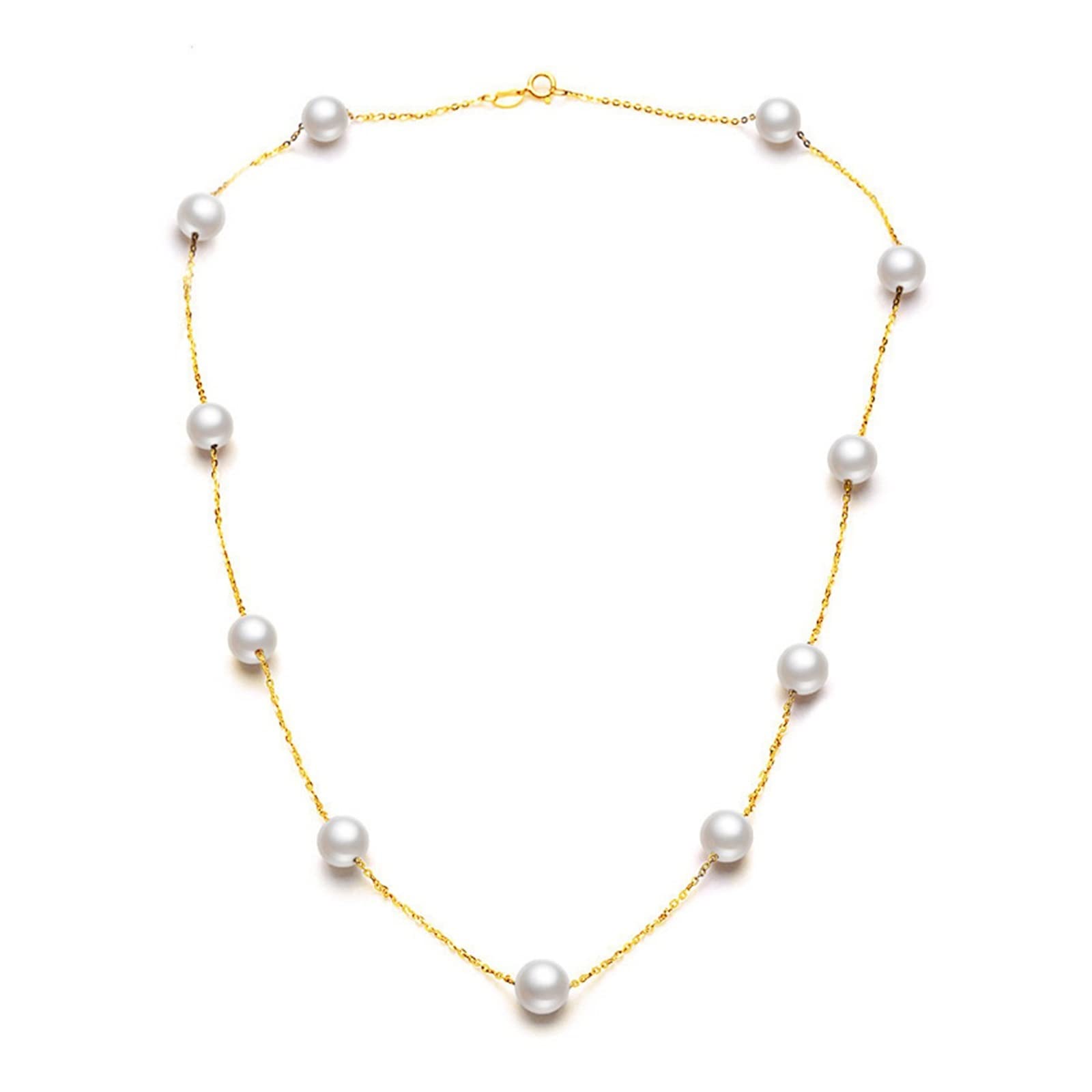 Collana a catena in oro 18 carati con perla rotonda naturale bianca, regalo di fidanzamento con collana di perle d'acqua dolce Collane da donna