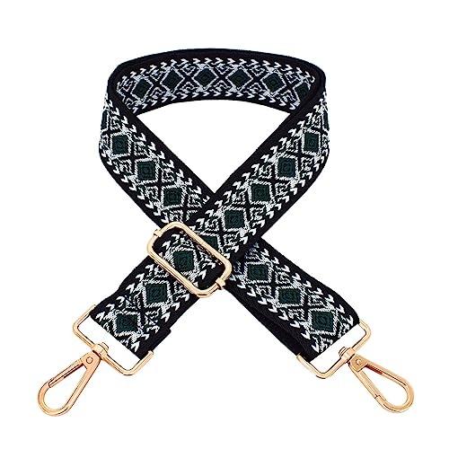 Image of Wide Purse Strap Replacement Crossbody Adjustable Guitar Straps for Handbags Purses Tote Bag 1.5 in Rhombic Black-Gold Hardware